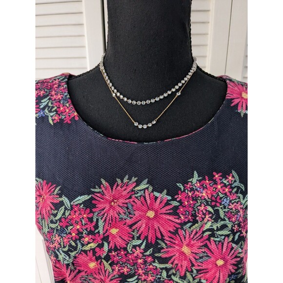 Talbots Dress Women's 10 Navy Pink Sleeveless Floral Sheath Daisies Cottagecore - Picture 2 of 12